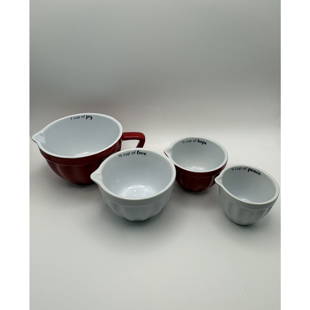 Ceramic Holiday Christmas Inspirational Measuring Cup Set Red/White Nesting Set
